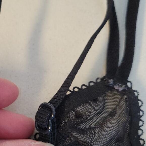 Victoria’s Secret Dot Mesh & Lace Scoop Bralette Black Festival Witchy Size XS - Picture 5 of 8